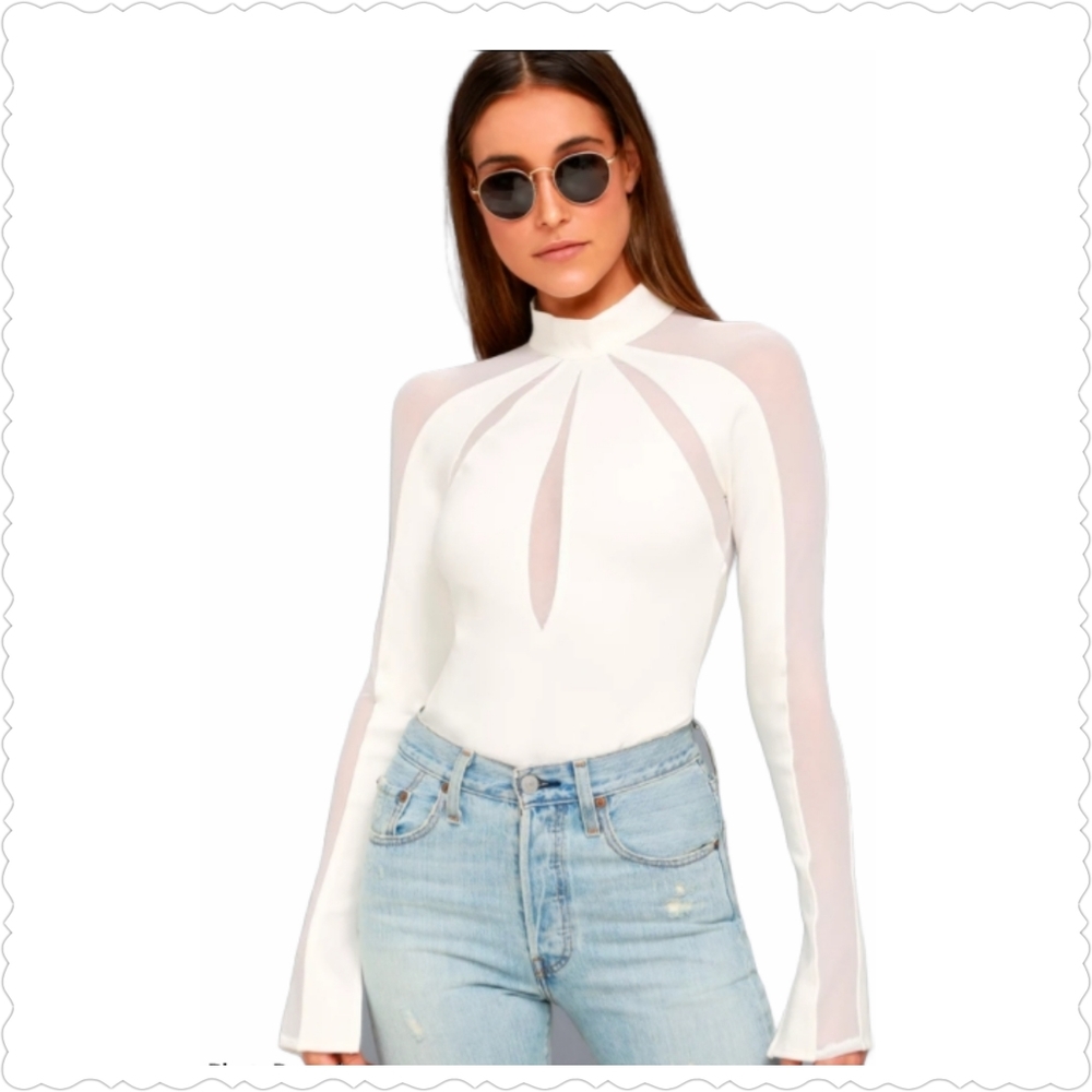FREE PEOPLE Monarch Ivory Mesh Top, Small - Picture 1 of 7